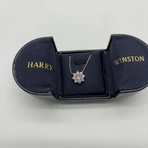 Harry Winston Pink Sapphire and Diamond Cluster Pendant Necklace